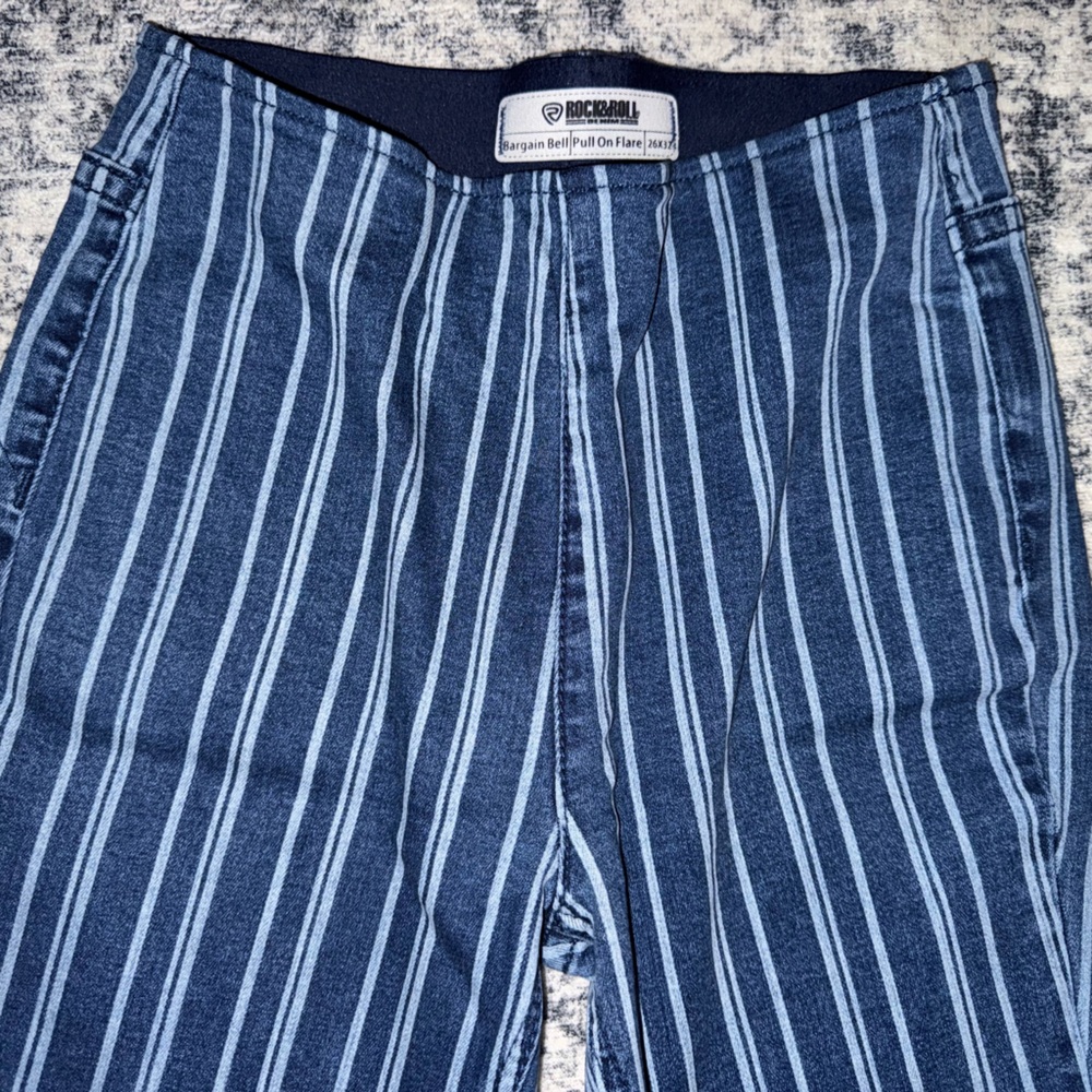Rock & Roll Cowgirl Blue Striped Flare Jeans - Picture 4 of 4
